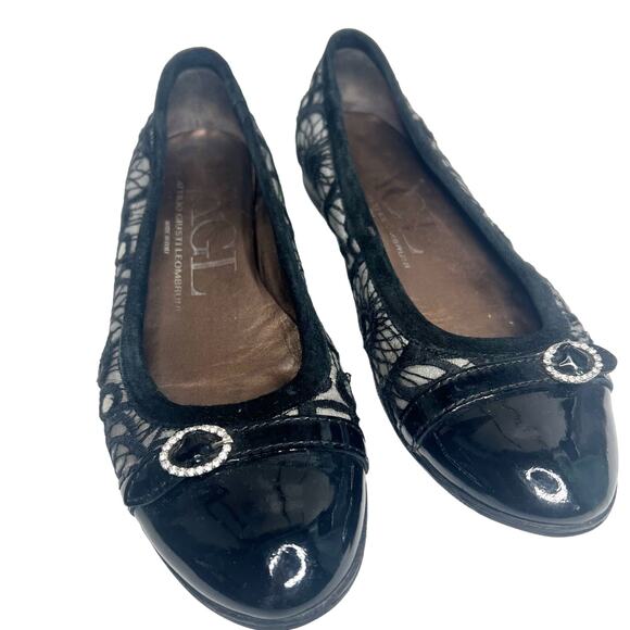 AGL ATTILIO GIUSTI LEOMBRUNI Ballet Flats Patent Leather Black Lace Size EU 36.5 - Picture 3 of 11